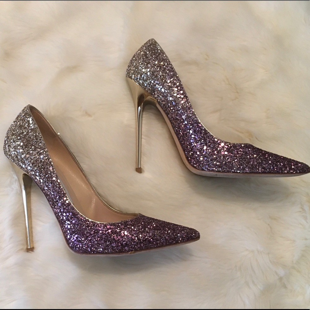 Beautiful Authentic JIMMY CHOO Rose Pink Champagne Glitter Ombré Pump SHOES 37.5